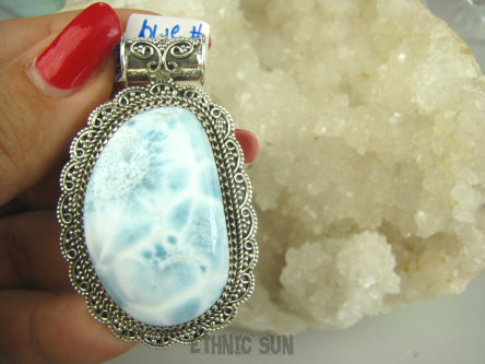 bwe3199 ZJAWISKOWY 25 G Naturalny rzadki kamień LARIMAR kamień ANIELSKI czakra gardła Duży Wisior z Larimarem w orientalnej oprawie SREBRO 925 #