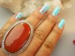 bpe9195 FENOMENALNY Duży OKAZ 26G!!  Regulowny Pierścień Pierścionek AGAT KARNEOLOWY kamień spokoju r.16, r.17, r.18, r.19 Srebro 925 # - 5