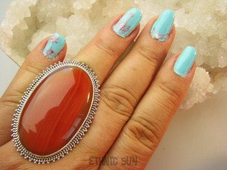 bpe9195 FENOMENALNY Duży OKAZ 26G!!  Regulowny Pierścień Pierścionek AGAT KARNEOLOWY kamień spokoju r.16, r.17, r.18, r.19 Srebro 925 #