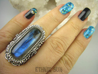 bpe6695 CUDO UNIKAT NASZ PROJEKT  !!! Duży Masywny 30 G !!! PIERŚCIEŃ Labradoryt Spektrolit r.18 Srebro 925 #