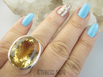 bpee4414 OBŁĘDNY WIELKOLUD 25g Ogromny Niezwykły Słoneczny Złoty Okaz !!! Lśniący Duży Pierścień Pierścionek Słoneczny CYTRYN - kamień Antycukrzycowy r.17/ r.18 Srebro 925 #