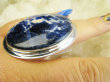 bpe9684 Niezwykły GIGANT 30g ! Klasyczny Regulowany Pierścień Pierścionek Granatowy SODALIT - DOBRA PRZEMIANA MATERII r.17, r.18, r.19, r.20 Srebro 925 # - 6