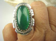 bpe7837 PIĘKNY OKAZ !!!  Duży i śliczny Pierścień Zielony ONYKS regeneruje SERCE, EGZEMY, PAMIĘĆ r.18 Srebro 925 # - 5