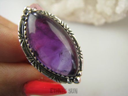bpe9112 Egzotyczny Piękny Pierścień Pierścionek Fioletowy AMETYST Kamień Mądrości (migrena bezsenność ) r.14 Srebro 925 #