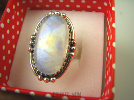 bpe6629 TĘCZOWA PIĘKNOŚĆ Orientalny Pierścień Wielobarwny KAMIEŃ KSIĘŻYCOWY r.13 Srebro 925 #