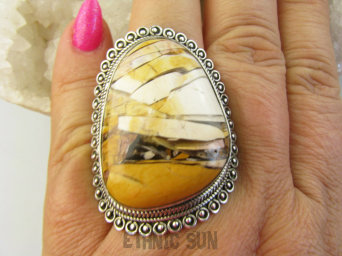 bpe9737 Duży 21g!! Front 4.4cm/3.1cm Pierścień Pierścionek kojący cudowny JASPIS KRAJOBRAZOWY r.19 Srebro 925 #