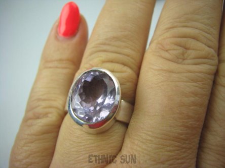 bpee2893 Śliczny Pierścień szlifowany AMETYST najwyższa jakość kamienia r.19/ r.20 grube lśniące Srebro 925 #