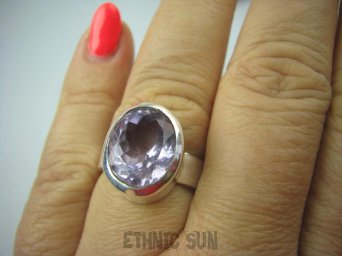 bpee2893 Śliczny Pierścień szlifowany AMETYST najwyższa jakość kamienia r.19/ r.20 grube lśniące Srebro 925 #