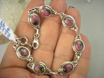 bb3178 Piękna Klasyczna Bransoleta Różowy RODONIT - Niepokój, stres, bóle głowy, skurcze SREBRO 925 #