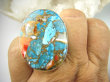 bpe9270 Wielobarwny Duży 19g Pierścień Pierścionek OSTRYGOWY TURKUS MIEDZIANY TOSTRYGA Muszla złota MIEDZ r.20 Srebro 925 # - 4