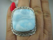 bpe5629 Ogromny  OKAZ 27 G !!! Pierścień RZADKI Anielski kamień LARIMAR - stawy ,serce, lęki , otwiera czakrę gardła r.16 Srebro 925 # - 2