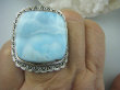 bpe5629 Ogromny  OKAZ 27 G !!! Pierścień RZADKI Anielski kamień LARIMAR - stawy ,serce, lęki , otwiera czakrę gardła r.16 Srebro 925 # - 5