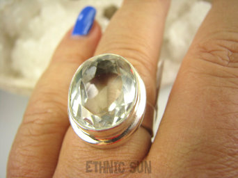 bpee3745 WSPANIAŁY Odpromiennik zdobi leczy chroni Lśniący Pierścień naturalny Kryształ Górski w klasycznej oprawie r.18 Srebro 925 #