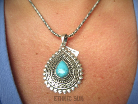 bwe3587 Niezwykły DWUSTRONNY 2 wisiory w 1 WISIOR 17 g !!! Naturalny TURKUS I CZARNY ONYKS Cudo z każdej strony Srebro 925 #