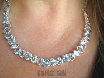 bn1609 LUX Niewiarygodnie piękna 41 g !!! Kolia, Naszyjnik szlifowany Blue Topaz - kamień młodości, najwyższa jakość kamienia Srebro 925 #