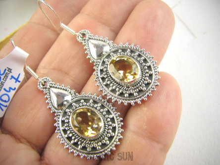 bkee1047 BOSSKO PIĘKNE KUNSZTOWNE !!!!  Lekkie Długie Kolczyki z Cytrynami CYTRYN - kamień antycukrzycowy Srebro 925