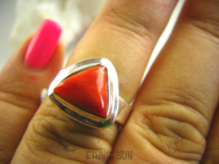 bpe3008 Koral Gałązka w lśniącym srebrze !!! Klasyczny masywny Pierścień naturalny Koral - pobudza strumień miłości r.13 Srebro 925 #