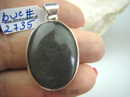 bwe2735 Cudowny KAMIEŃ OCHRONNY Klasyczny Wisior Czarny, Srebrny OBSYDIAN - chroni przed zawiścią, „złym spojrzeniem” i przed pechem Srebro 925 #