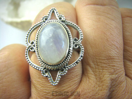 bpe5950 Finezyjny Piękny Pierścień Biały Kamień Księżycowy r.16/ r.17 ażurowe Srebro 925 #