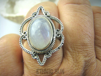 bpe5950 Finezyjny Piękny Pierścień Biały Kamień Księżycowy r.16/ r.17 ażurowe Srebro 925 #