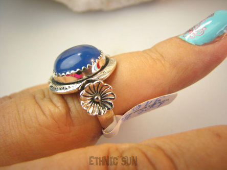 bpe9169 Niebiańska Piękność Delikatny Pierścień Pierścionek CHALCEDON czakra gardła (TARCZYCA) r.13/14 Srebro 925 #