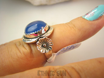 bpe9169 Niebiańska Piękność Delikatny Pierścień Pierścionek CHALCEDON czakra gardła (TARCZYCA) r.13/14 Srebro 925 #