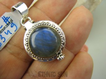 bwe3349 Delikatny Sekretnik OTWIERANY Wisior na zdjęcia lub marzenia Labradoryt Spektrolit Kamień Zorzy Polarnej Srebro 925 #