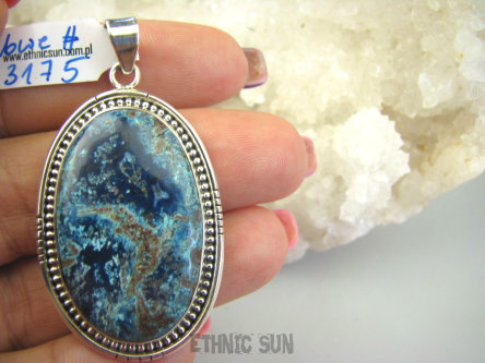 bwe3175 Piękna Galaktyka Egzotyczny Duży Wisior naturalny Niebiesko Granatowy AZURYT zdobione Srebro 925 #