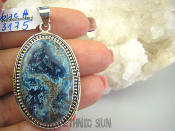 bwe3175 Piękna Galaktyka Egzotyczny Duży Wisior naturalny Niebiesko Granatowy AZURYT zdobione Srebro 925 #