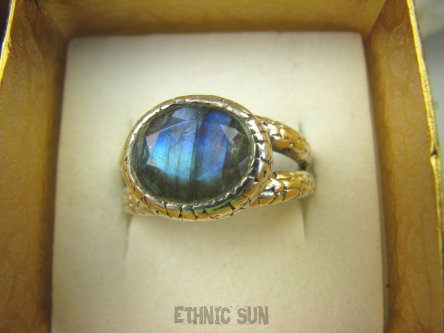 bpee3884 Delikatny Pierścień szlifowany Granatowy Labradoryt Spektrolit kamień Zorzy Polarnej r.22 Srebro 925 #