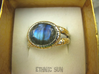 bpee3884 Delikatny Pierścień szlifowany Granatowy Labradoryt Spektrolit kamień Zorzy Polarnej r.22 Srebro 925 #