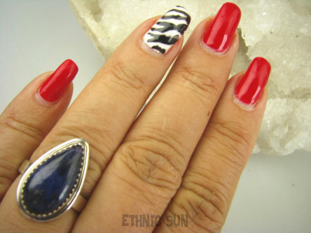 bpe7989 Atramentowa Szafirowa Kropla Delikatny Pierścień Szafir Indyjski Szafiry r.20 Srebro 925 #