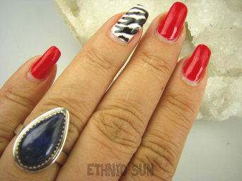 bpe7989 Atramentowa Szafirowa Kropla Delikatny Pierścień Szafir Indyjski Szafiry r.20 Srebro 925 #