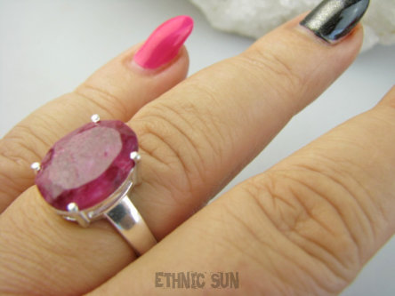 bpee4352 PIĘKNY Elegancki Pierścień Pierścionek OKAZ Rubin Indyjski Rubiny r.16 Srebro 925