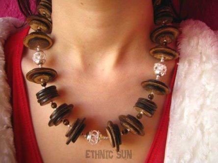 an1040 KOKOSOWE egzotyczne SZALEŃSTWO ** Egzotyczny Unikatowy Naszyjnik i długie lekkie KOLCZYKI KOKOSOWY  finezyjne  lśniące Srebro kamień TYGRYSIE OKO