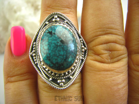 bpe3014 Turkusowa EGZOTYKA !!! DUŻY Pierścień z Naturalnym Turkusem r.13 TURKUS - opiekun ciała i duszy Srebro 925 #
