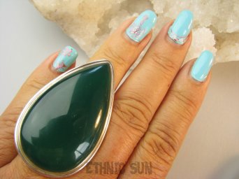 bpe9245 KLASYCZNY DUŻY OKAZ front 5.2 cm/3.2cm, 30g !!! Regulowany Pierścień zielony ONYKS - regeneruje SERCE, EGZEMY,PAMIĘĆ r.18, r.19, r.20, r.21, r.22 Srebro 925 #