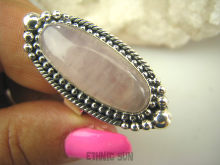 bpe7973 Długi 4cm OKAZ !!!! Egzotyczny Pierścień KWARC Różowy Kamień mocnego SERCA r.17 Srebro 925 #