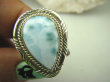 bpe8273 PIĘKNY OKAZ !!! Pierścień RZADKI Anielski kamień Błękitny LARIMAR - stawy, serce, lęki , otwiera czakrę gardła r.15 / r.16 Srebro 925 # - 2