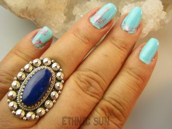 bpe9201 Śliczny Orientalny Pierścień Pierścionek Królewski Lapis Lazuli - strażnik prawdy i mądrości r.17 Srebro 925 #