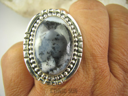 bpe7877 Baśniowy Przepiękny 17 G ŚNIEŻNY ZIMOWY KRAJOBRAZ !!! Prawdziwe Cacko Pierścień AGAT DENDRYTOWY r.18 Srebro 925 #