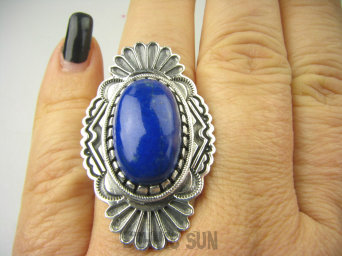 bpe8826 Przepiekny CZARODZIEJ Długi 4cm Pierścień Pierścionek naturalny Królewski Lapis Lazuli starznik prawdy i mądrości r.21/ r.22 Srebro 925 #