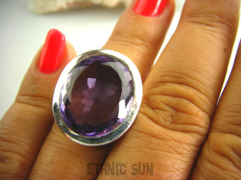 bpee2430 Wielki i piękny  Pierścień szlifowany fioletowy AMETYST piękny kamień w masywnych murach ze srebra r.14 Srebro 925 #