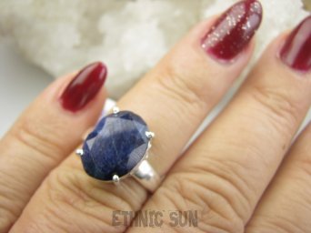 bpee4335 PIĘKNY LUX Pierścień Pierścionek OKAZ Szafir Indyjski WIERNOŚĆ związkach , Stres, choroby oczu ciśnienie Szafiry r.13 Srebro 925