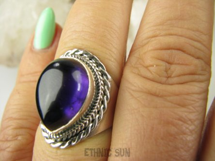 bpe9042 Biżuteria Orientalna !!! Fioletowa rozkosz Pierścień Pierścionek naturalny Ametyst - kamień mądrości r.17 Srebro 925 #