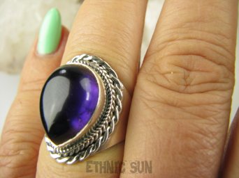 bpe9042 Biżuteria Orientalna !!! Fioletowa rozkosz Pierścień Pierścionek naturalny Ametyst - kamień mądrości r.17 Srebro 925 #