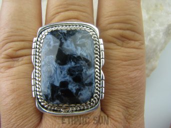 bpe6163 Piękny, Iskrzący Pierścień cudny KAMIEŃ BURZY Pietersyt z Namibii  - RZADKOŚĆ r.22 Srebro 925 #