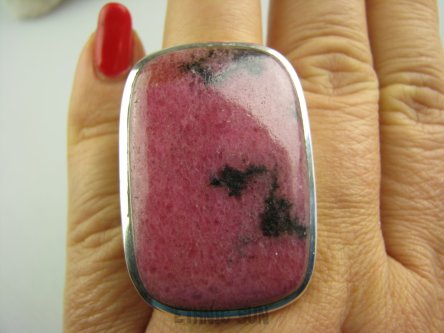 bpe3538 UNIKAT RZADKOŚC Duży OKAZ 28 gramów !!! Klasyczny Długi GIGANT 4,2 cm !!! Pierścień RODONIT - Niepokój, stres, bóle głowy, skurcze r.21/ r.22 Srebro 925 #