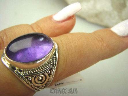 bpe8337 Delikatny Pierścień Pierścionek naturalny Fioletowy Ametyst - kamień mądrości r.16 ażurowa obrączka Srebro 925 #