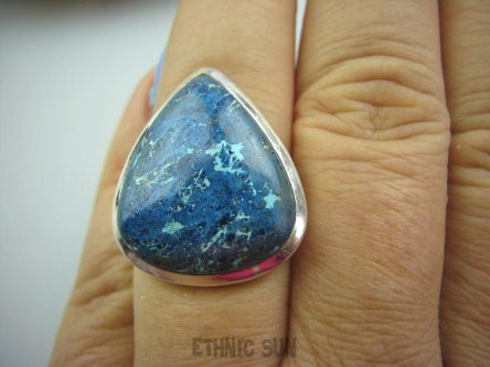 bpe5316 Niebiańsko piękna GALAKTYKA cud natury Klasyczny Pierścień naturalny AZURYT r.15 Srebro 925 #